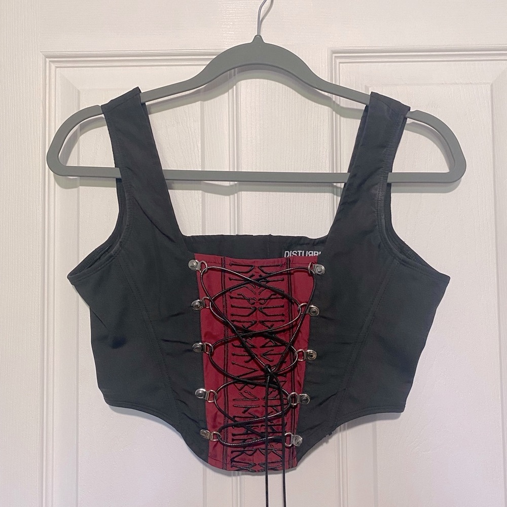 Disturbia Black and Red Lace-Up Crop Top